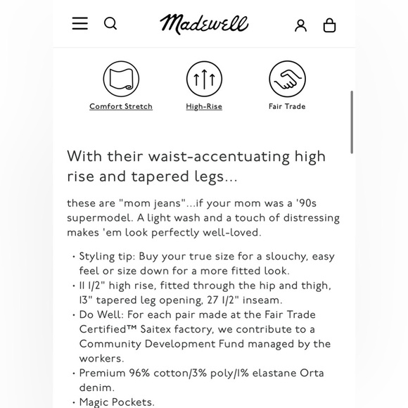 NWOT Madewell The Perfect Vintage Jean in Coffey Wash: Worn-In Edition Blue 27 - Picture 6 of 6